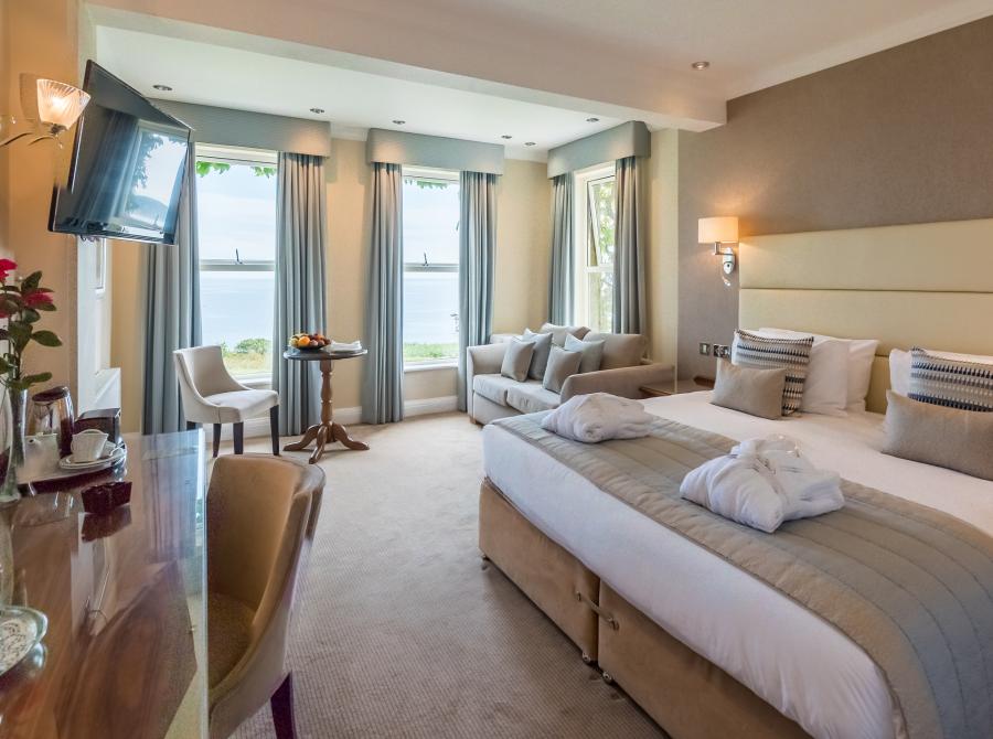 Deluxe seaview bedroom at Carlyon Bay