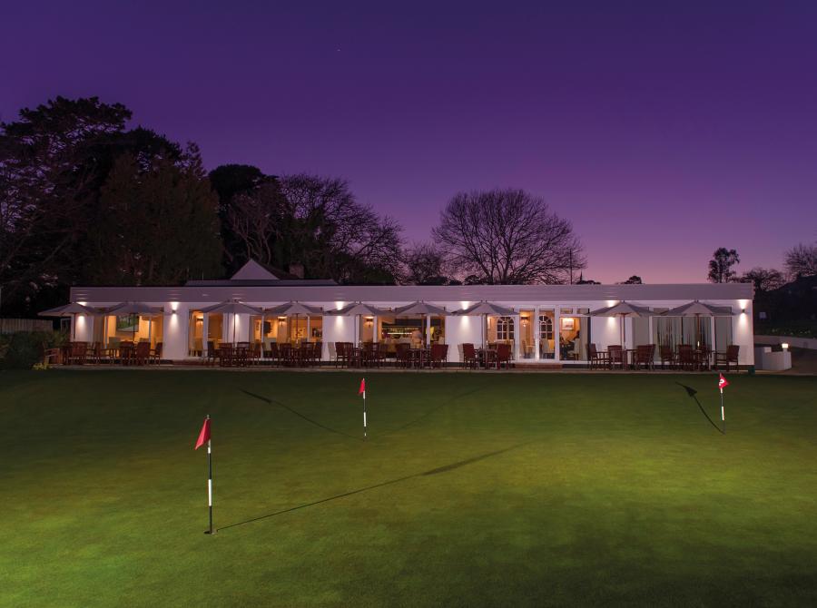 Exterior of Carlyon Bay Golf Clubhouse at night