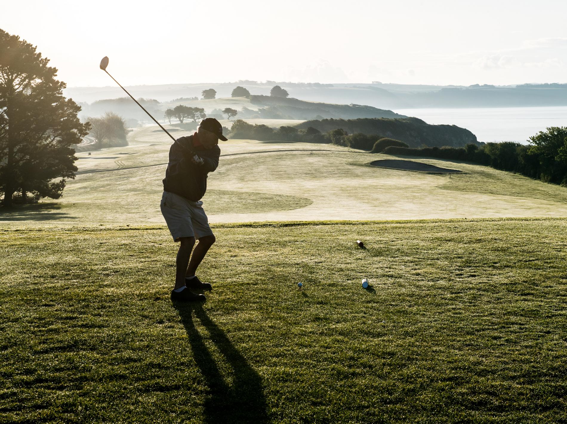 golfer teeing off on 1st tee carlyon