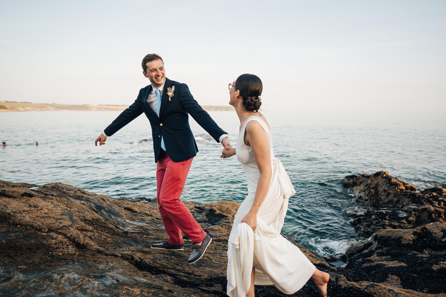 Bride and Groom on Beach, Photography by Joshua Penrose