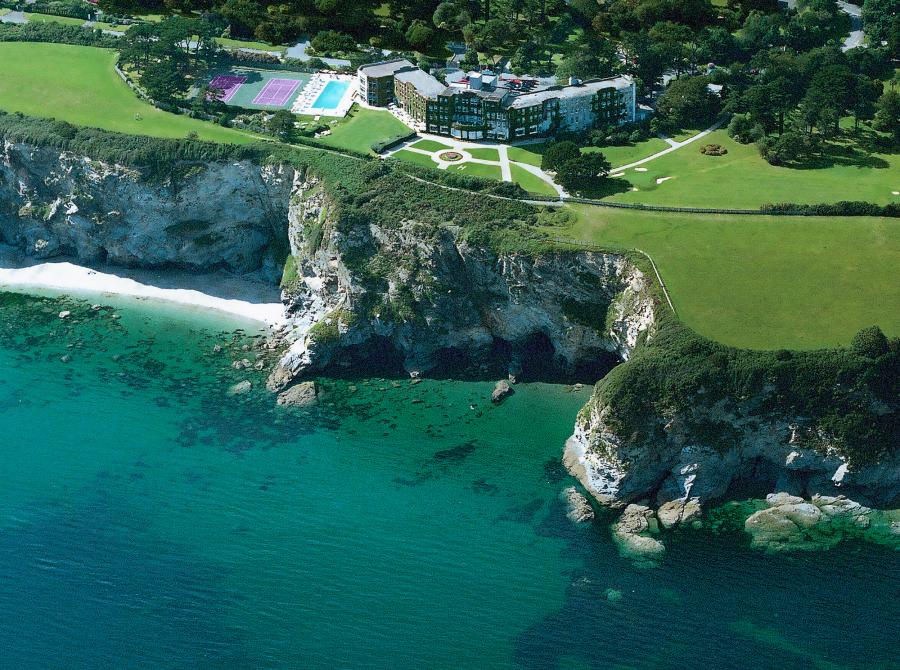 Aerial view of Carlyon Bay Hotel