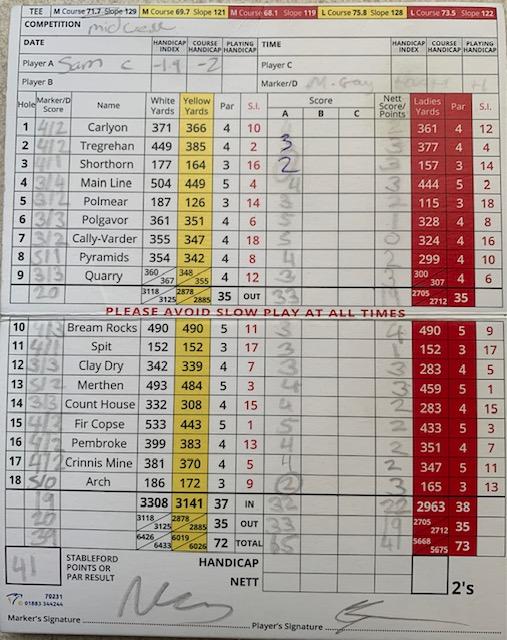 Sam's course record card