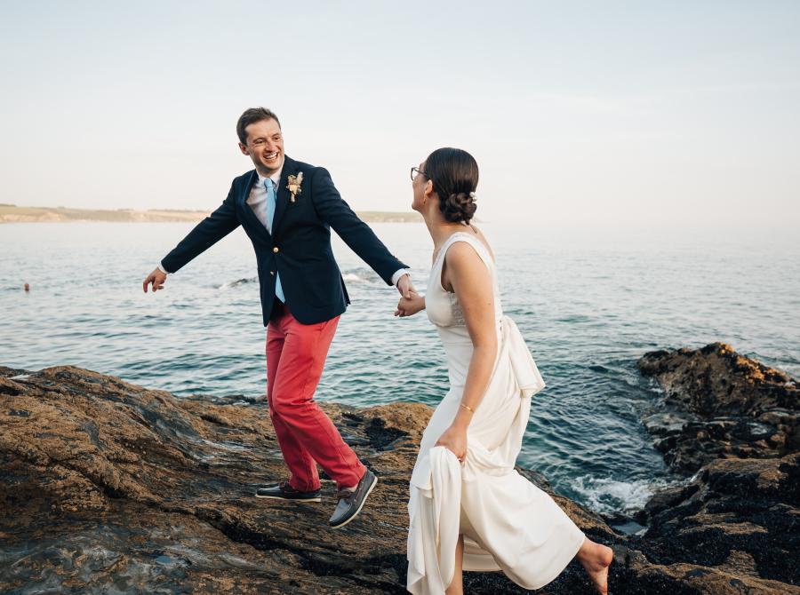 Bride and Groom on Beach, Photography by Joshua Penrose